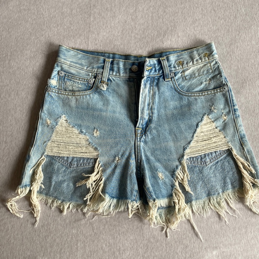 R13 shredded slouch short